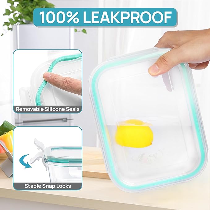 Vtopmart 18Pack Glass Food Storage Containers with Lids, Meal Prep Containers, Airtight Lunch Containers Leak Proof Locking Lids for Microwave, Oven, Freezer, Dishwasher