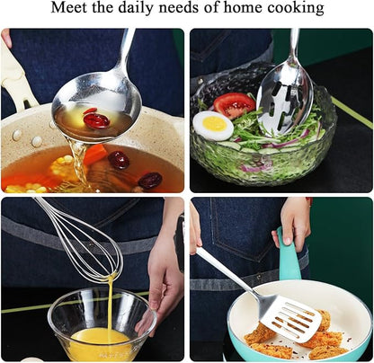 Stainless Steel Kitchen Utensils Set 40 Pieces, Cooking Utensil Set with Utensils Holder, Kitchen Gadgets Kitchen Essentials New Home, House, Appartment Must Have, Metal Spatula Set