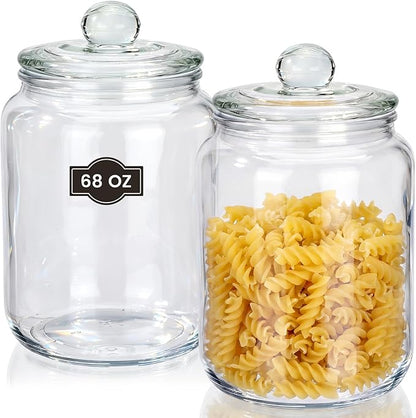 Suclain 2 Pack 68 oz Glass Storage Jars with Airtight Glass Lid Thick Food Canister with Seal Clear Food Storage Container for Kitchen Flour Sugar Cookies Coffee Bean Pantry Organization