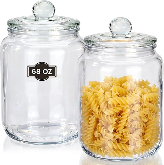 Suclain 2 Pack 68 oz Glass Storage Jars with Airtight Glass Lid Thick Food Canister with Seal Clear Food Storage Container for Kitchen Flour Sugar Cookies Coffee Bean Pantry Organization