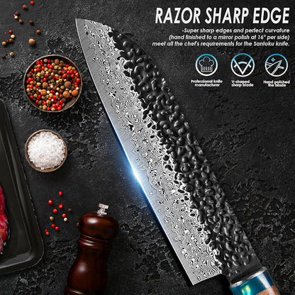 KEENZO Damascus Santoku knife 8 inch,Professional kitchen knives,Sharp Damascus knife,Ergonomic rosewood handle with gift box for Home & Restaurant