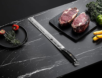 WIZEKA 12 Inch Damascus Slicing Knife - Ultra Sharp, Full Tang Carving Knife with G10 Handle, Great for Slicing Roasts, Meats, Fruits