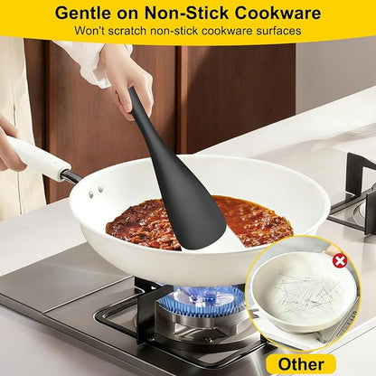 Beijiyi Silicine Cooking Spoons for Nonstick Cookwares, 3 Pack, 12.6 in | Sturdy, BPA-Free, Heat Resistant, One-Piece, Multifunction Spatula Spoon, Great for Cooking, Serving, Scooping, and Stirring