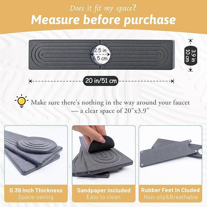 Diatomite Sink Mat around Faucet, Instant Dry Stone Sink Tray Cleaning Tools Holder Prevents Moisture Buildup, Sink Splash Guard for Bathroom Laundry Counter, Elegance Stylish Birthday Gift, Dark Gray