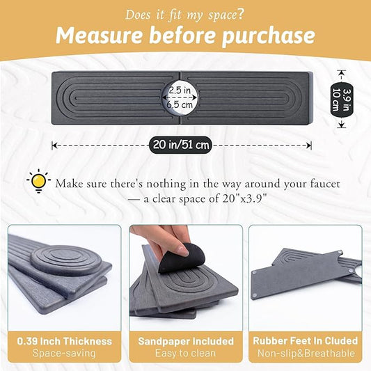 Diatomite Sink Mat around Faucet, Instant Dry Stone Sink Tray Cleaning Tools Holder Prevents Moisture Buildup, Sink Splash Guard for Bathroom Laundry Counter, Elegance Stylish Birthday Gift, Dark Gray