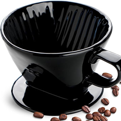 hailanbao Handmade Pour Over Ceramic Coffee Dripper - Authentic Brewing Experience for Camping, Office, and Home (Black)