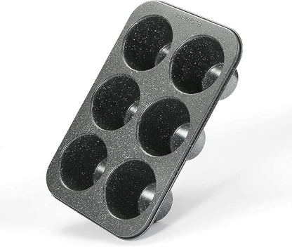 Monfish Jumbo Deep Muffin pan 6 cup large cupcake pan gray granite finish Carbon steel muffin tin 3.5x3inch cup (deep 6 cup)