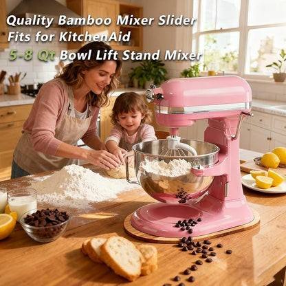 Bamboo Mixer Slider Compatible with KitchenAid 5-8 Qt Bowl Lift Stand Mixer, Appliance Sliding Mat Accessories and Attachments for Kitchen Aid, Countertop Moving Tray