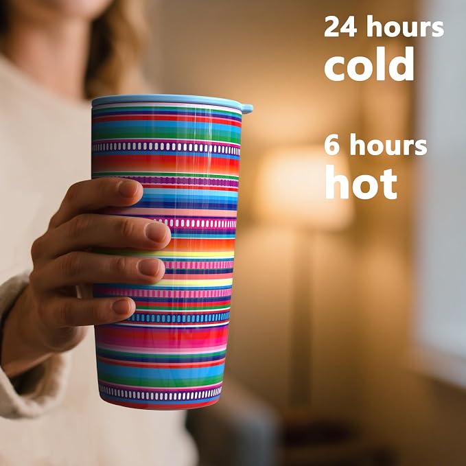 TILUCK 20 oz Insulated Tumbler with BPA-Free Lid, Stainless Steel Vacuum Travel Coffee Mug, Double Wall Coffee Tumbler（20oz，RainbowStripes）