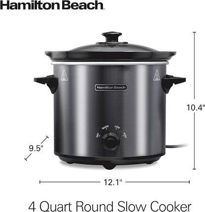 Hamilton Beach 4-Quart Slow Cooker with 3 Cooking Settings, Dishwasher-Safe Stoneware Crock & Glass Lid, Brushed Gray(33240)