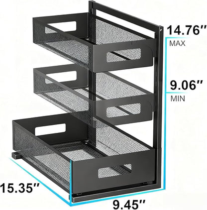 Under Sink Organizer, Adjustable Height 2 Tier Under Sink Organizers and Storage Multi-Purpose Under Sink Storage for Bathroom Kitchen