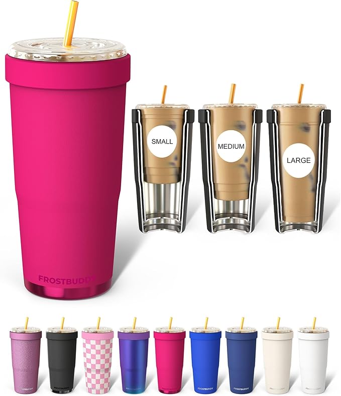 Frost Buddy Togo Buddy | 30 oz Stainless Steel Vacuum Insulated Tumbler | To Go Coffee Cup – Iced Coffee Cups, Iced Coffee Sleeve, Travel Mug, Thermal Cup for Hot & Cold Drinks, Dunkin Cup (Berry)