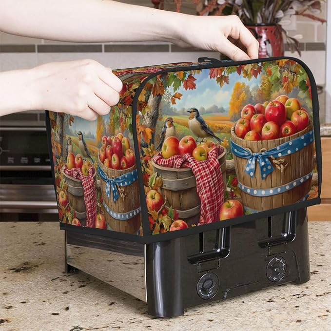 2 Slice Autumn Apple Pretty Toaster Cover Waterproof Dust Fingerprint Bread Machine Cover Washable Kitchen Appliance Protector For Home Kitchen Bakeware Table Decor Women Gifts