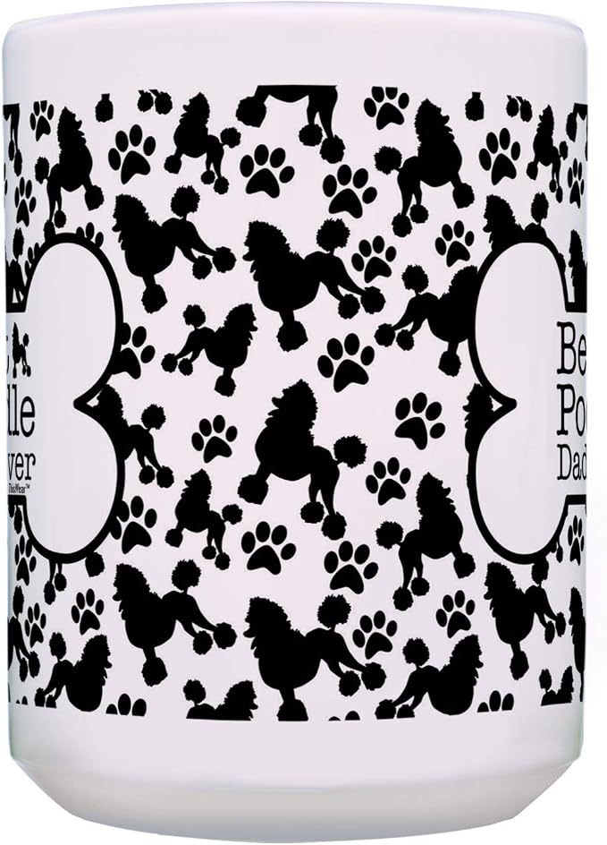 ThisWear Best Poodle Dad and Mom Ever Mug Set Bone and Paw Print Pattern 2 Pack 15-oz Cups 15oz Mugs