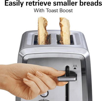 Hamilton Beach 2 Slice Toaster with Extra-Wide Slots, Bagel Setting, Toast Boost, Slide-Out Crumb Tray, Auto-Shutoff & Cancel Button, Defrost Function, Stainless Steel (22794)