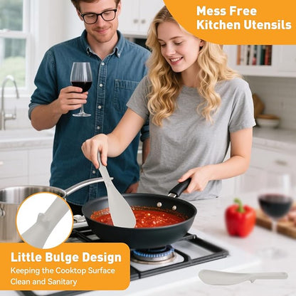 12.6" Extra Long Silicone Spatula Spoon for Nonstick Cookware, Seamless One-Piece Design Cooking Spoon with Built-in Tool Rest for Mixing, Scoop and Scrape, Dishwasher Safe, 2 Pack, Khaki