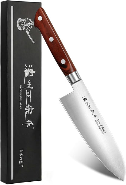 6.7 Inch Santoku Knife, Made in Japan, Full Tang High Carbon Molybdenum Stainless Steel Japanese Chef Knife with Pakkawood Handle,Kitchen Knife for Slicing Meat & Vegetables