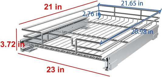 Pull Out Cabinet Organizer, Heavy-Duty Metal Sliding Drawer Shelf for Kitchen Cabinets, Chrome, Doesn't Include Door Fittings (23 * 21 IN)