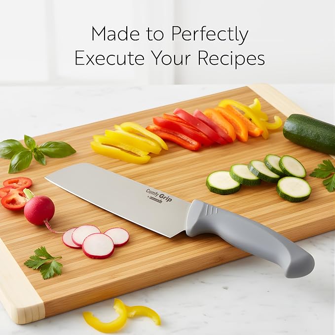 Restaurantware Comfy Grip 6.5 Inch Vegetable Knife 1 Sharp Cooking Knife - Ergonomic Handle Non-Slip Grip Gray Stainless Steel Kitchen Knife Dishwashable Slice And Dice Fruits Or Vegetables