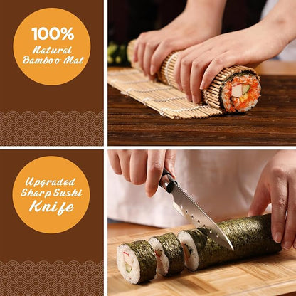 Delamu Sushi Making Kit, 22 in 1 Sushi Kit for Beginners/Pros Sushi Makers, with Bamboo Sushi Mats, Sushi Rolling Tube, Onigiri Mold, Rice Paddle, Sushi Knife, Guide Book & More