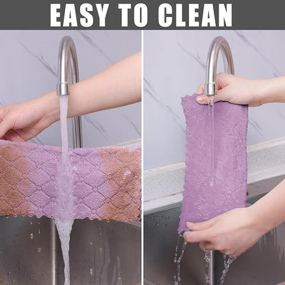 Homaxy 12 Pack Kitchen Dish Cloths (10 x 10 Inches, Purple), Super Soft and Absorbent Coral Velvet Dish Towels, Nonstick Oil Fast Drying Microfiber Cleaning Cloth, No Lint Household Dishcloths