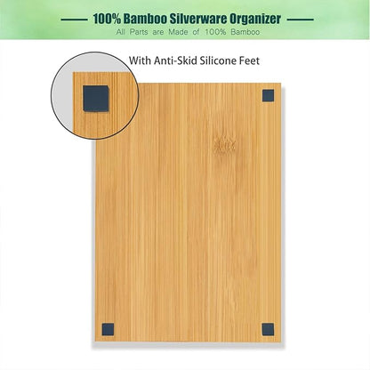 guiogc Bamboo Kitchen Drawer Silverware Organizer, 9 Inch Silverware Utensils Tray Holder for Small Drawer, Cutlery Tray, Wood Caddy for Flatware Cutlery Knives 5-Slots