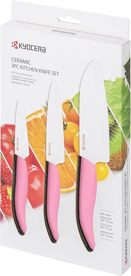Kyocera FK-3PC-SE Advanced ceramic Revolution Series Knife Set, Blade Sizes: 5.5", 4.5", 3", Pink, 3Piece