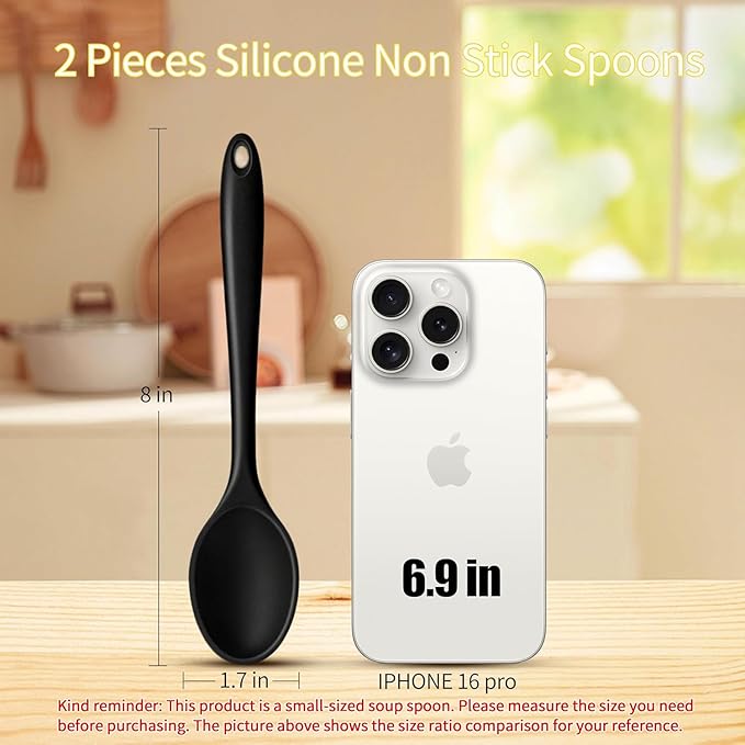 2 Pcs Mini Silicone Spoons,8 Inch Heat Resistant Mixing Spoons for Drinking Soup,Dipping Sauce Baking Stirring Mixing Tools.This is a Mini Size,Notice Dear Buyers Please Mind the Size when Purchasing