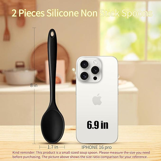 2 Pcs Mini Silicone Spoons,8 Inch Heat Resistant Mixing Spoons for Drinking Soup,Dipping Sauce Baking Stirring Mixing Tools.This is a Mini Size,Notice Dear Buyers Please Mind the Size when Purchasing