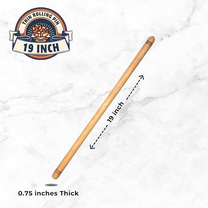 19 Inch (50 cm) Oklava Extra Long Rolling Pin for Baking, Mattarello Rolling Pin for Manti Ravioli Pasta Turkish Baklava dough Tortilla, Handmade Wooden