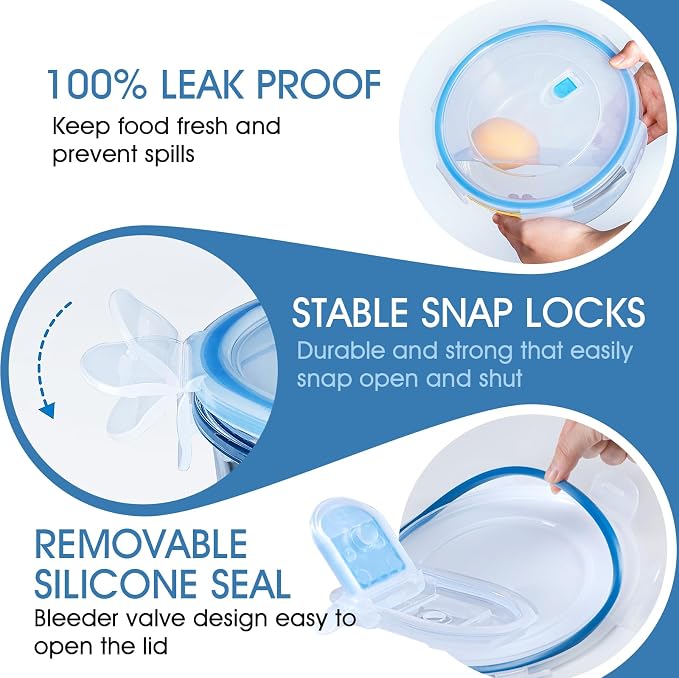 NUTRIUPS 95/54/30/15oz Round Large Glass Food Storage Containers with Airtight Lids, Meal Prep Containers, Ideal for Baking and Storing Casseroles, Lasagnas, Vegetables, Fruits,4-Piece Set