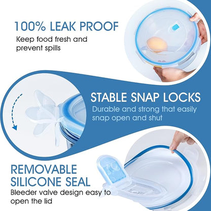 NUTRIUPS 95/54/30/15oz Round Large Glass Food Storage Containers with Airtight Lids, Meal Prep Containers, Ideal for Baking and Storing Casseroles, Lasagnas, Vegetables, Fruits,4-Piece Set