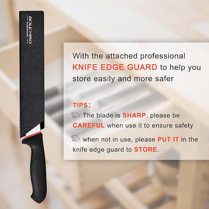 10-inch Curved Breaking Knife W/Sheath & SoftGrip Handle, Sharp Premium Butcher Knife Made of High Carbon Stainless Steel For Meat Cutting