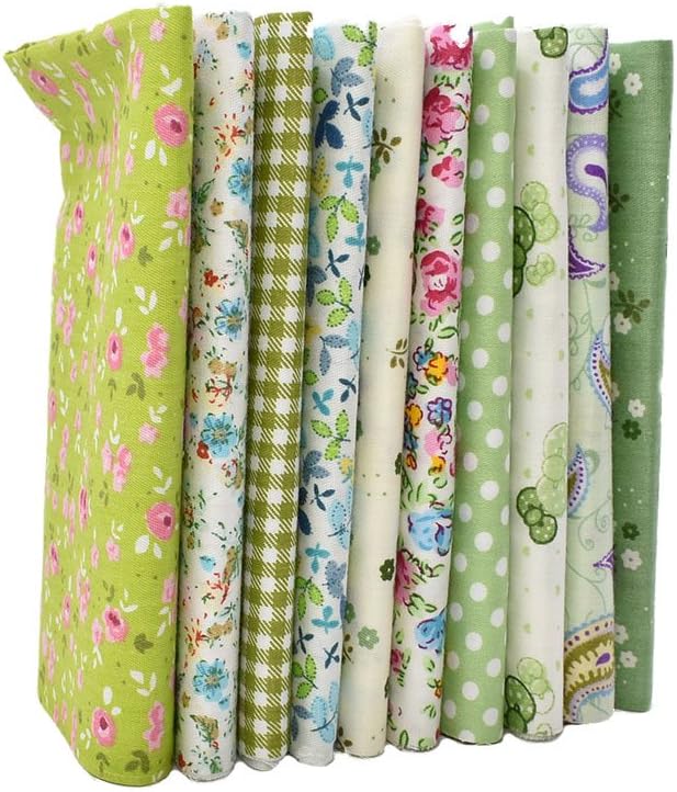 10pcs 12 x 12 inches (30cmx30cm) Print Green Series Fabric Bundle Squares Patchwork DIY Sewing Scrapbooking Quilting Pattern Artcraft