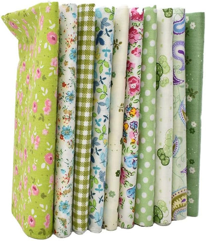 10pcs 12 x 12 inches (30cmx30cm) Print Green Series Fabric Bundle Squares Patchwork DIY Sewing Scrapbooking Quilting Pattern Artcraft