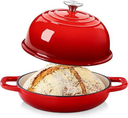 Velaze Enameled Cast Iron Dutch Oven for Bread Baking,5 QT Bread Oven Pot with Dome Lid for Crispy Artisan Bread & Bakery-Style Homemade Loaves(Red)