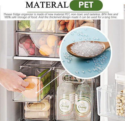 bealy 4 Pack Clear Storage Drawer Set, Stackable Fridge Drawer Organizer Fruit Vegetable Storage Containers for Kitchen Pantry Organization,BPA-Free