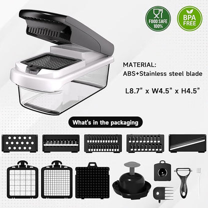Vegetable Chopper Mandoline Slicer, 15 in 1 Food Veggie Chopper for Onion, Veggie, Cheese Grater, Vegetables Cutter With Large Container, Kitchen Gadgets (White)