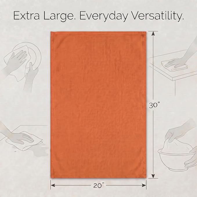 Urban Villa Kitchen Towels 100% Cotton Dish Towels for Kitchen(Set of 6)20”x30” Dish Cloths Highly Absorbent Kitchen Linen Set with Hanging Loop Perfect for Drying Dishes Cleaning Hand Towels – Orange