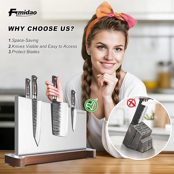 Magnetic Knife Holder Stand,Extra Large Stainless Steel Magnetic Knife Block Without Knives,Power Magnetic Knife Rack Strip,Double Sided Magnet Knife Storage Organizer