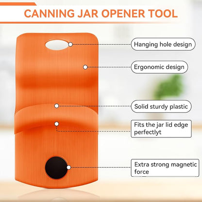2 Pack Canning Jar Opener with Magnets, Mason Jar Opener For Canning Lids, Regular and Wide Mouth Lids, Powerful Magnet for Easy Refrigerator Storage, Releases Vacuum Seal– Patent Pending(Orange)