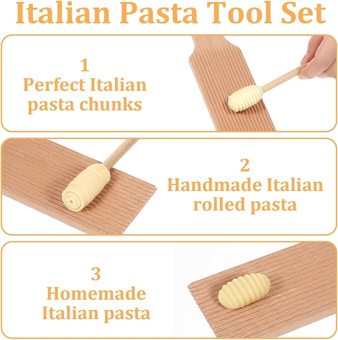 Gnocchi Boards and Ravioli Rolling Pin, Wood Pasta Roller Pin Ravioli Stamp Maker Homemade Pasta Making and Cutting Tools for Cooking Lovers Baking Easy to Use and Clean
