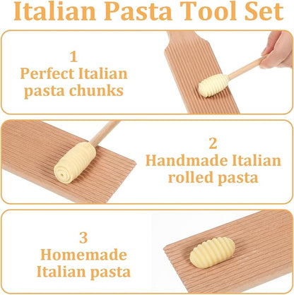 Gnocchi Boards and Ravioli Rolling Pin, Wood Pasta Roller Pin Ravioli Stamp Maker Homemade Pasta Making and Cutting Tools for Cooking Lovers Baking Easy to Use and Clean