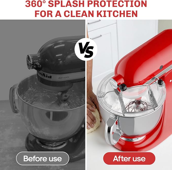 Pouring Shield for KitchenAid Mixer - Splash Guard for Kitchen Aid Stand Mixer Works with 4.5-5QT Tilt-Head Mixer Bowls (Stainless Steel/Glass/Ceramic/Wood), Kitchen Aid Accessories and Attachments