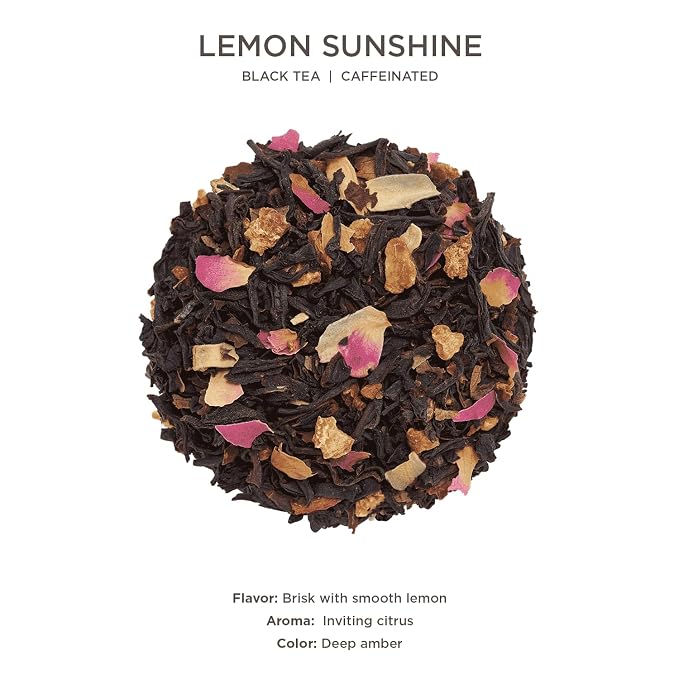Tea Forte Lemon Sunshine Premium Loose Leaf Caffeinated Black Tea Blend Canister, Makes 35-50 Cups