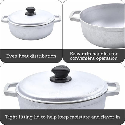 IMUSA 2.6 Quart Traditional Natural Made in Colombia Caldero with Lid for Cooking and Serving, Silver