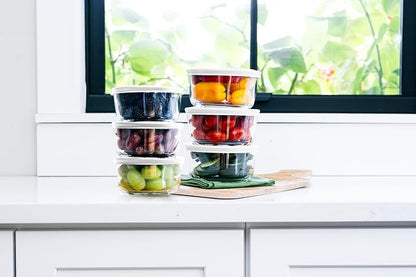 12-Piece Glass Food Storage Containers Set (6 Containers + 6 BPA-Free Lids) | 2-Cup, Leakproof | Microwave, Freezer, Oven & Dishwasher Safe | Ideal for Meal Prep & Pantry Organization, White