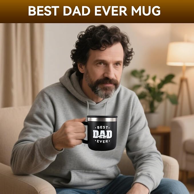 Best Dad Ever Gifts from Daughter Son, Stainless Steel Coffee Mug with Lid for Father, Husband, Uncle, Gifts for Father's Day (14oz Black)