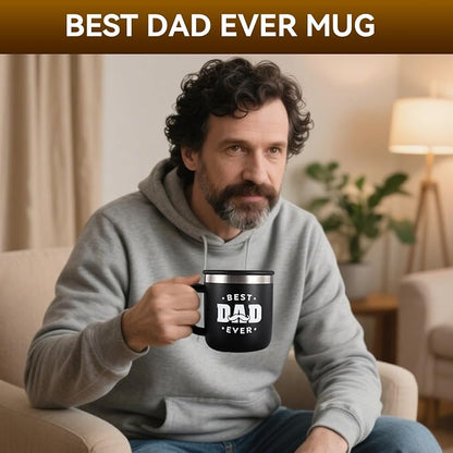 Best Dad Ever Gifts from Daughter Son, Stainless Steel Coffee Mug with Lid for Father, Husband, Uncle, Gifts for Father's Day (14oz Black)