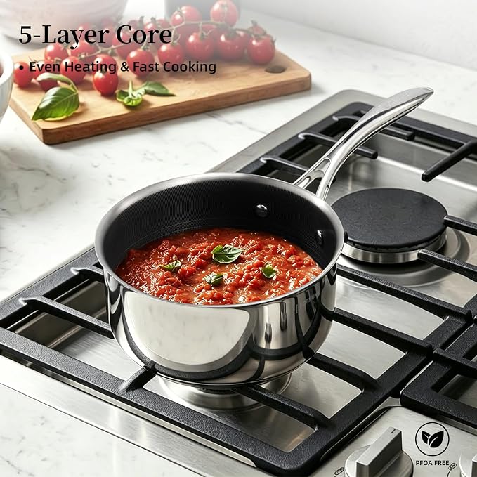 DELUXE Hybrid Ceramic Nonstick 3-Quart Saucepan with Tempered Glass Lid, Stay-Cool Handle, Dishwasher Oven Safe, Induction Ready, PFOA Free Compatible with All Cooktops for Breakfast,Daily Cooking